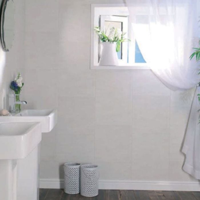 whitestone large tile 8mm bathroom panel fitted in a bathroom