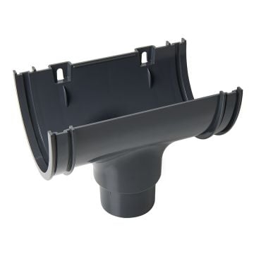 Anthracite Grey 114mm Deep Gutter to 68mm Round Downpipe Running Outlet 