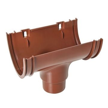 Brown 114mm Deep Gutter to 68mm Round Downpipe Running Outlet 
