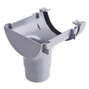 Grey 112mm Half Round Gutter to 68mm Round Downpipe Stopend Outlet 