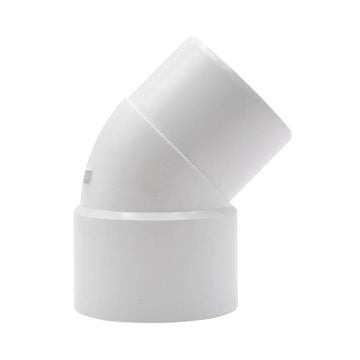 White 40mm Solvent Weld Single Socket 45 Degree Obtuse Bend (Kayflow)