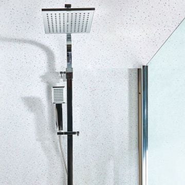 White Diamond 5mm sparkle effect 5mm bathroom panels installed in a shower
