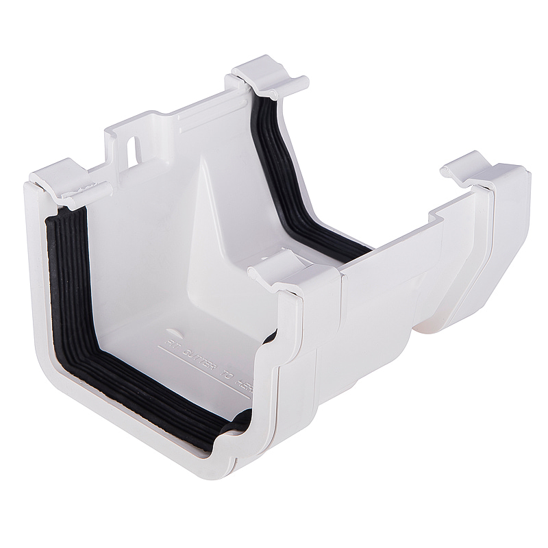 White 117mm Square To Cast Iron Ogee Right Hand Gutter Adaptor (Kayflow)
