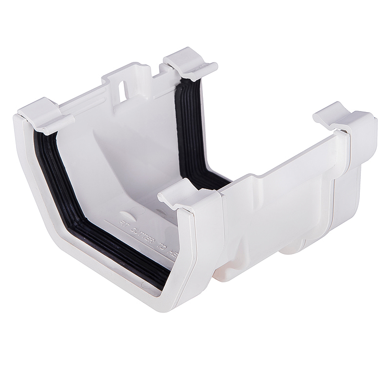 White 117mm Square To Cast Iron Ogee Left Hand Gutter Adaptor (Kayflow)