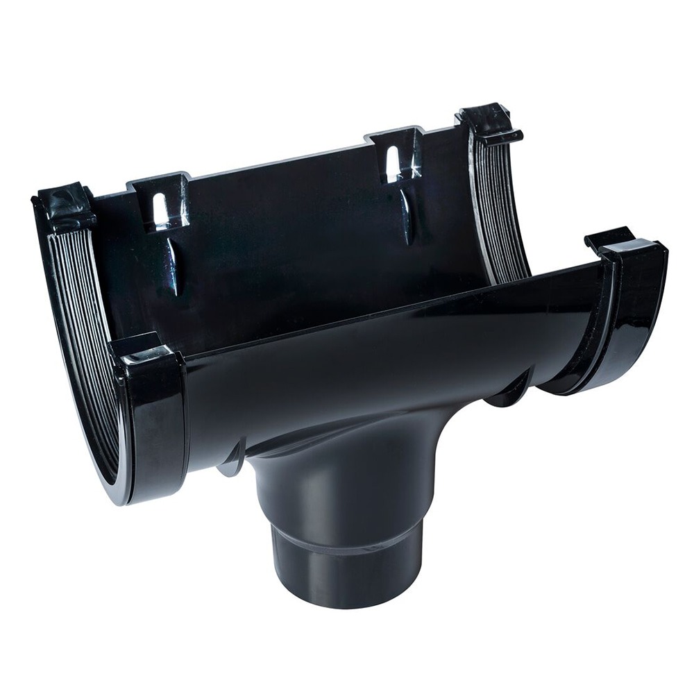 Black 170mm Super Deep Gutter to 110mm Round Downpipe Running Outlet 