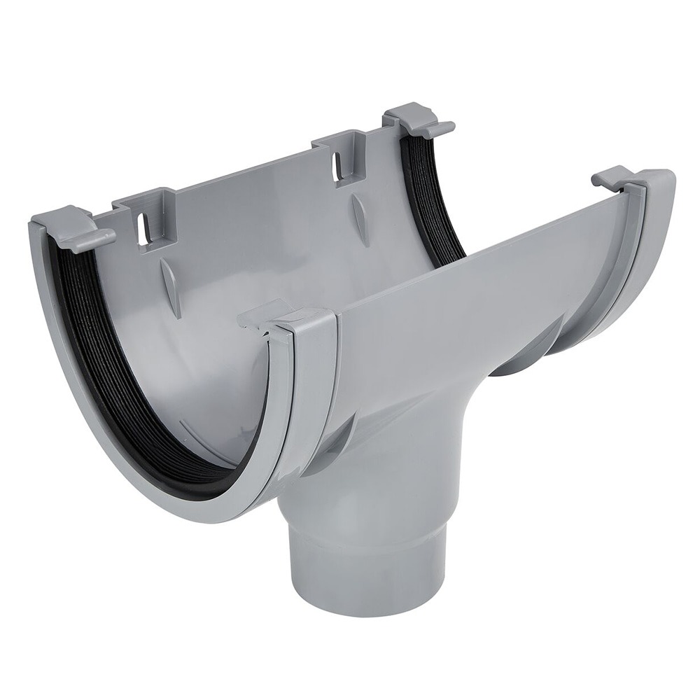 Grey 170mm Super Deep Gutter to 110mm Round Downpipe Running Outlet 