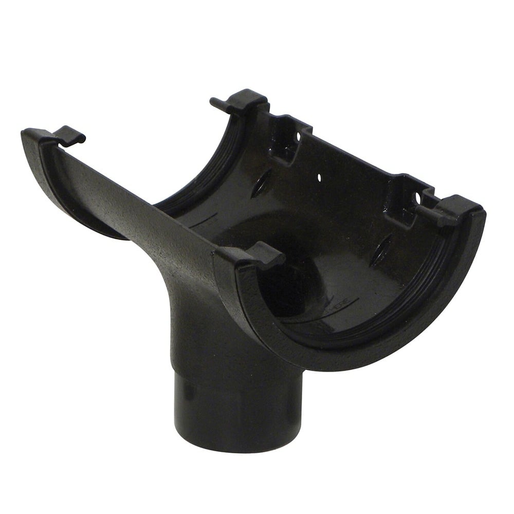 Cast Iron Effect 112mm Half Round Gutter to 68mm Round Downpipe Running Outlet Cast Iron Effect 112mm Half Round Gutter to 68mm Round Downpipe Running Outlet