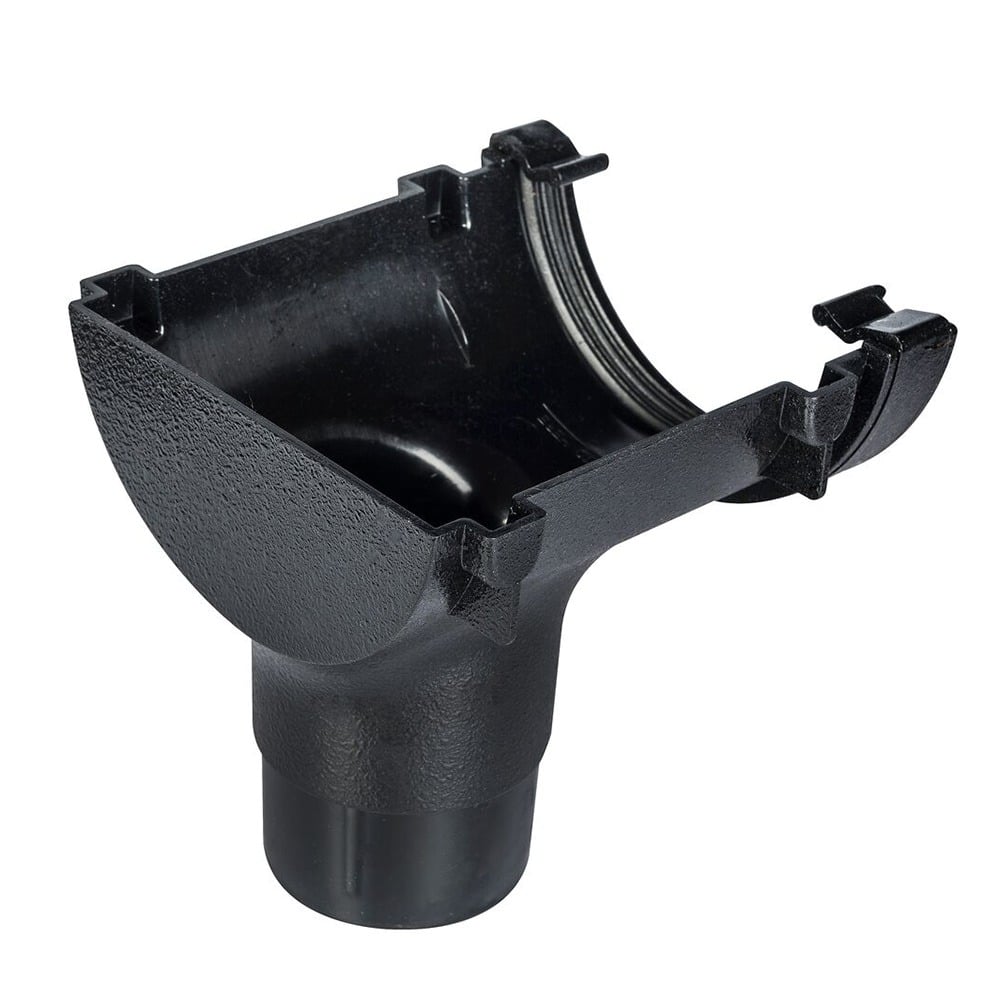 Cast Iron Effect 112mm Half Round Gutter to 68mm Round Downpipe Stopend Outlet Cast Iron Effect 112mm Half Round Gutter to 68mm Round Downpipe Stopend Outlet