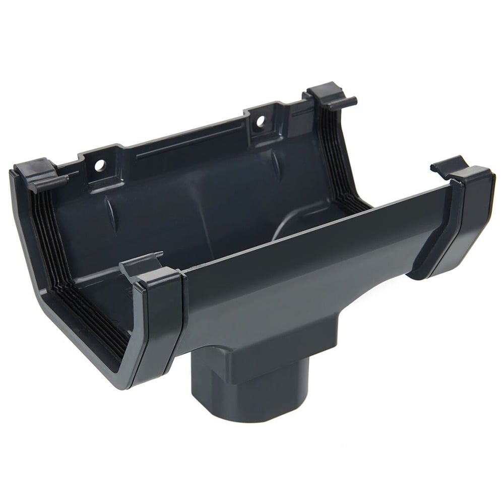 Anthracite Grey 117mm Square Gutter to 65mm Square or 68mm Round Downpipe Running Outlet (Kayflow) Anthracite Grey 117mm Square Gutter to 65mm Square or 68mm Round Downpipe Running Outlet (Kayflow)