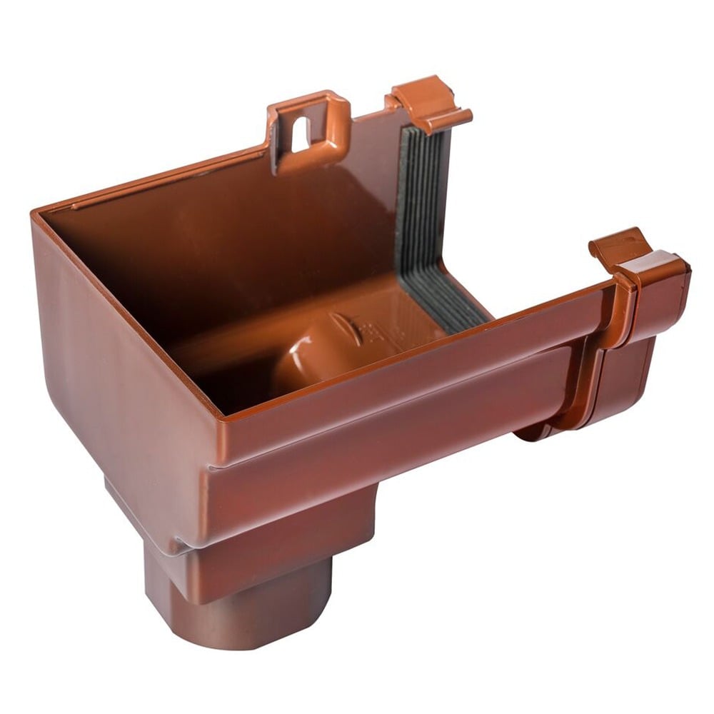 Brown 120mm Ogee Gutter to 68mm Round or 65mm Square Downpipe Left Hand Stopend Outlet Brown 120mm Ogee Gutter to 68mm Round or 65mm Square Downpipe Left Hand Stopend Outlet