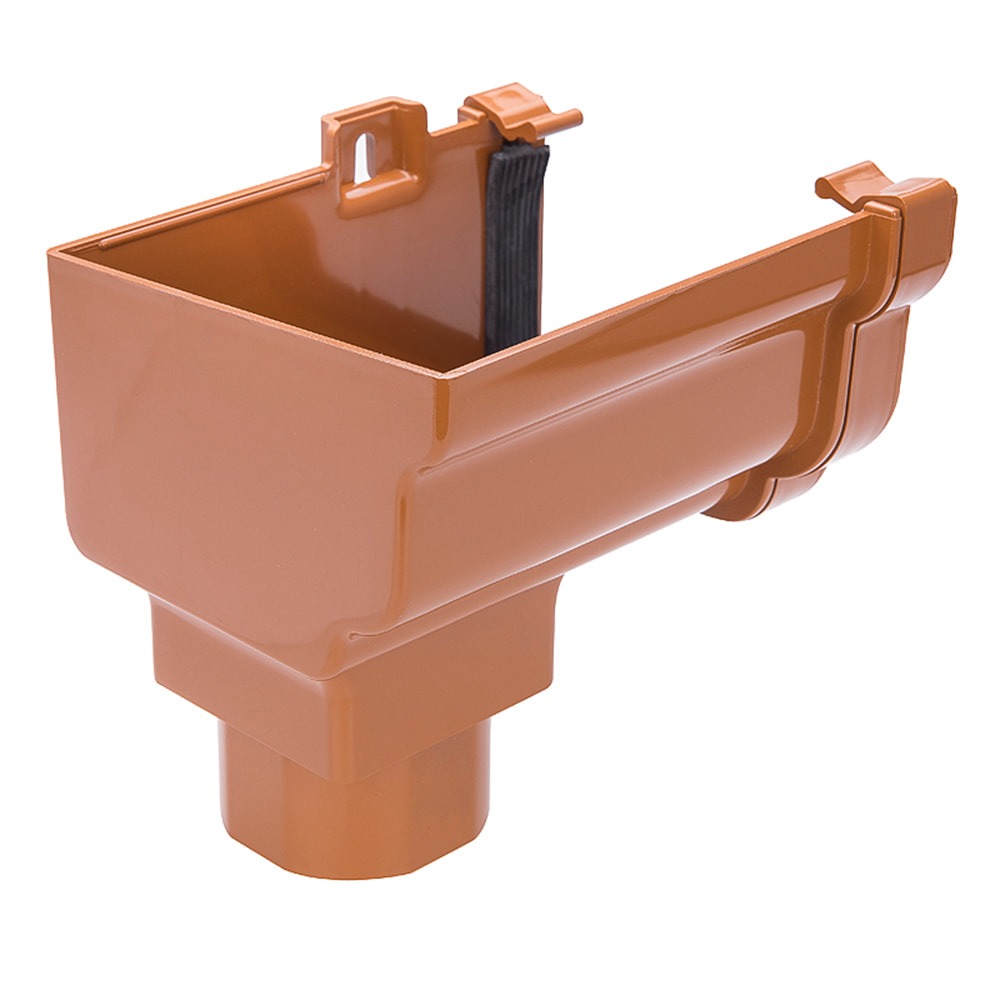 Caramel 120mm Ogee Gutter to 68mm Round or 65mm Square Downpipe Left Hand Stopend Outlet