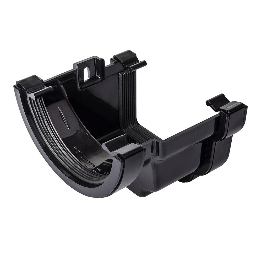Black 112mm Half Round To 120mm Ogee Right Hand Gutter Adaptor 