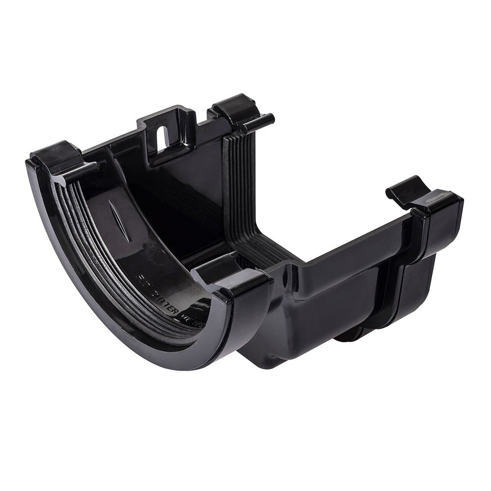 Black 112mm Half Round To 120mm Ogee Right Hand Gutter Adaptor Black 112mm Half Round To 120mm Ogee Right Hand Gutter Adaptor