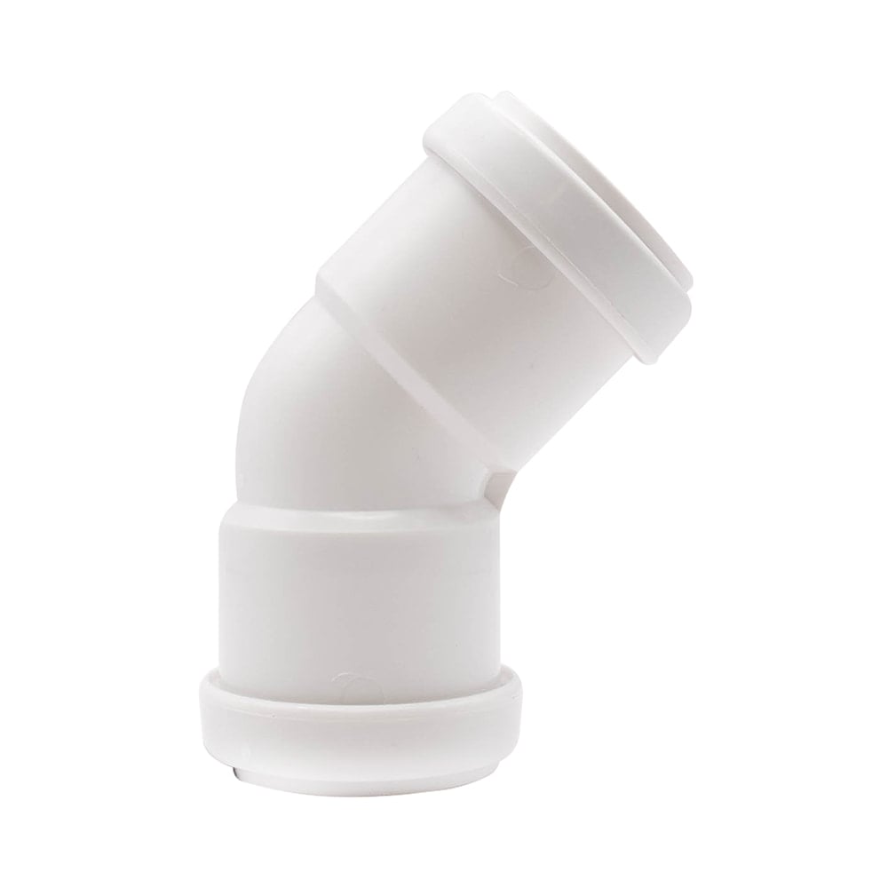 White 32mm Push Fit Double Socket 45 Degree Swept Bend (Kayflow) White 32mm Push Fit Double Socket 45 Degree Swept Bend (Kayflow)