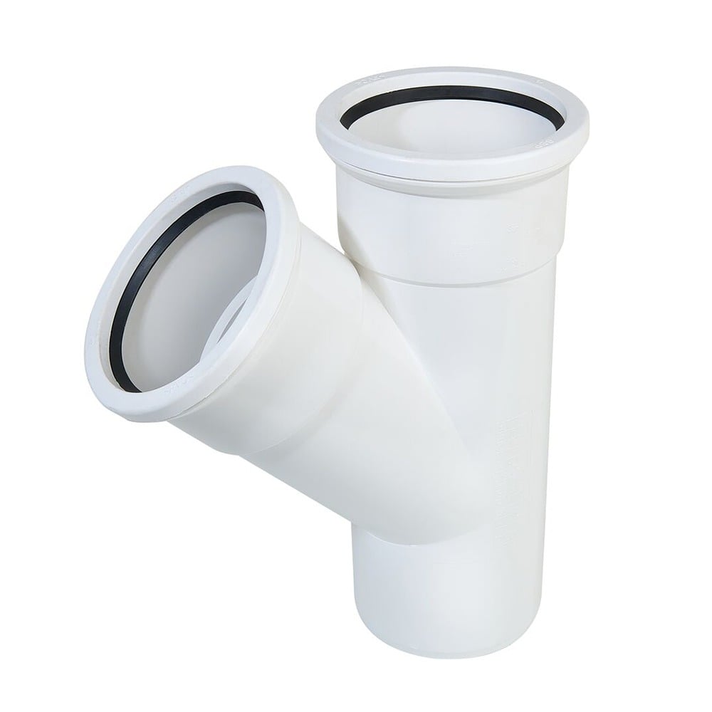 110mm Pipe Double Socket 45 Degree Branch (White) 110mm Pipe Double Socket 45 Degree Branch (White)
