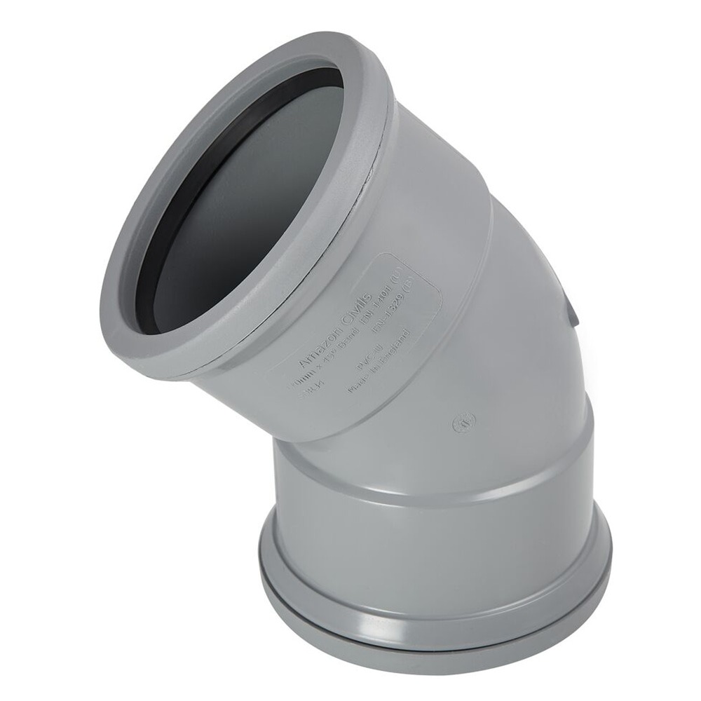 110mm Pipe Double Socket 45 Degree Bend (Grey) 110mm Pipe Double Socket 45 Degree Bend (Grey)