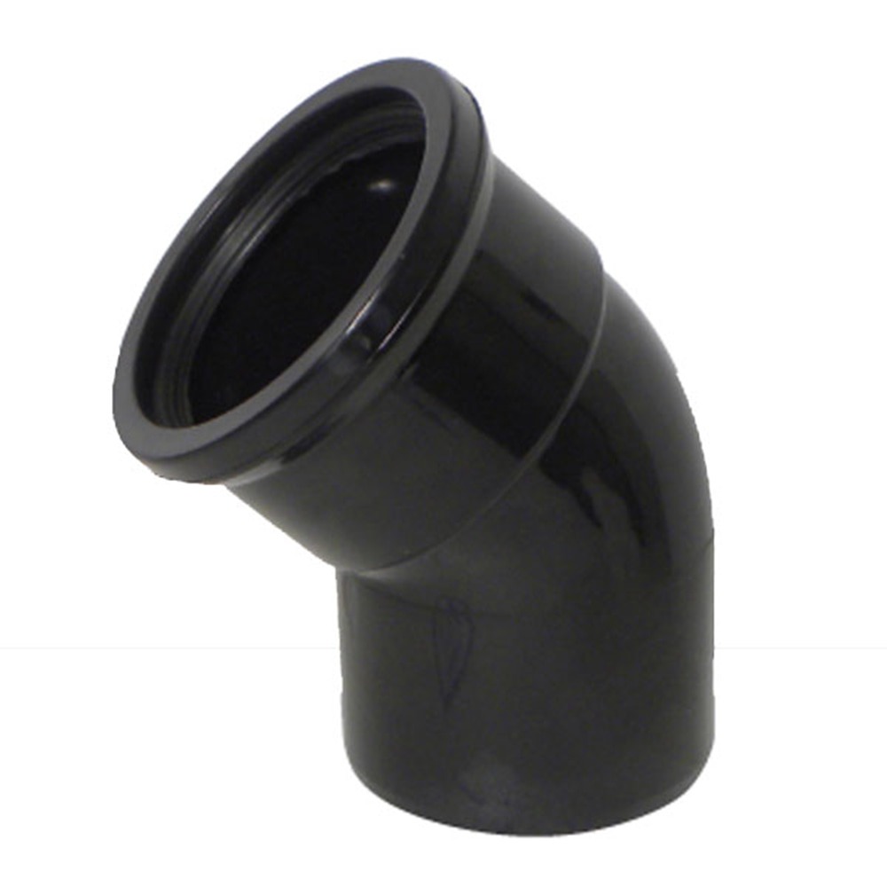 Black 110mm Pipe Single Socket 45 Degree Bend Black 110mm Pipe Single Socket 45 Degree Bend