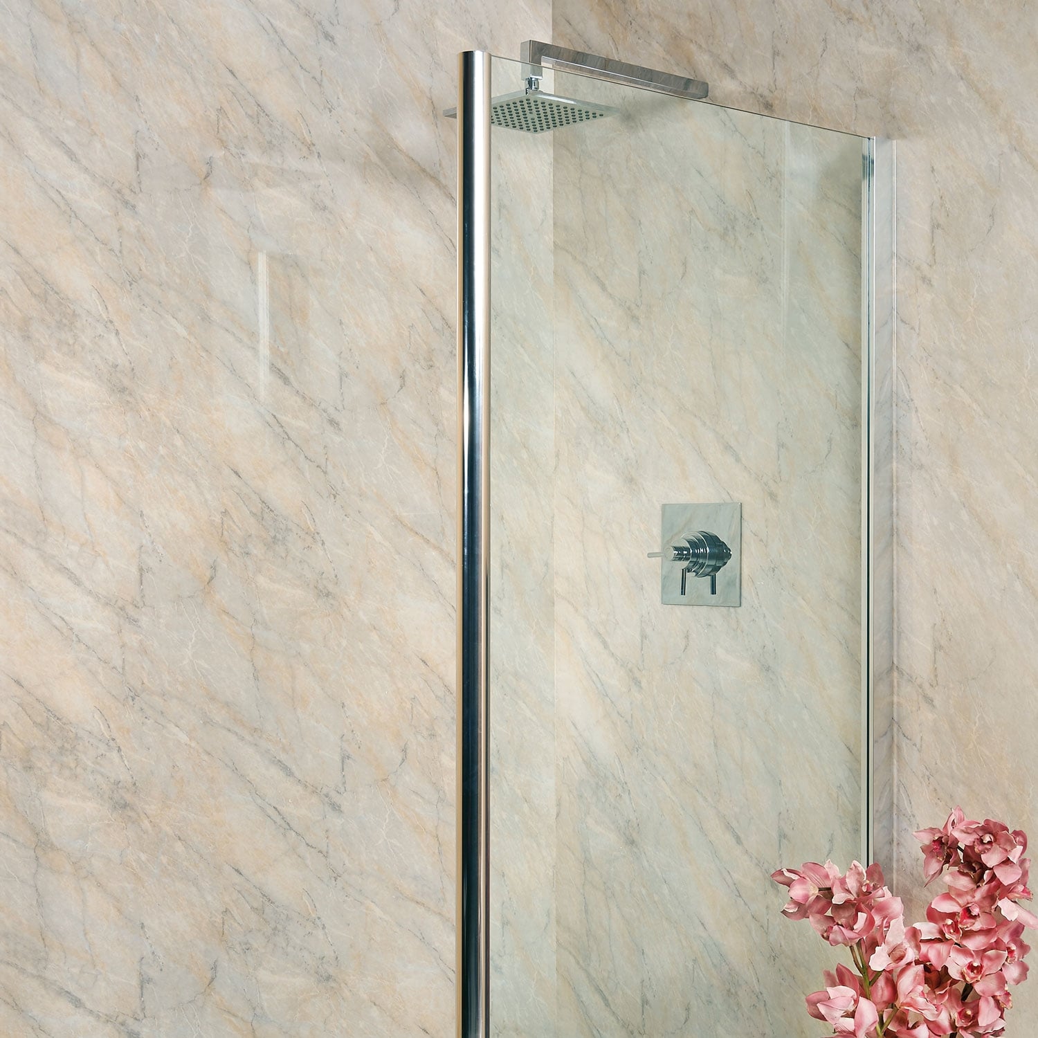 Pergamon Marble bathroom panel installed in a shower Pergamon Marble bathroom panel installed in a shower