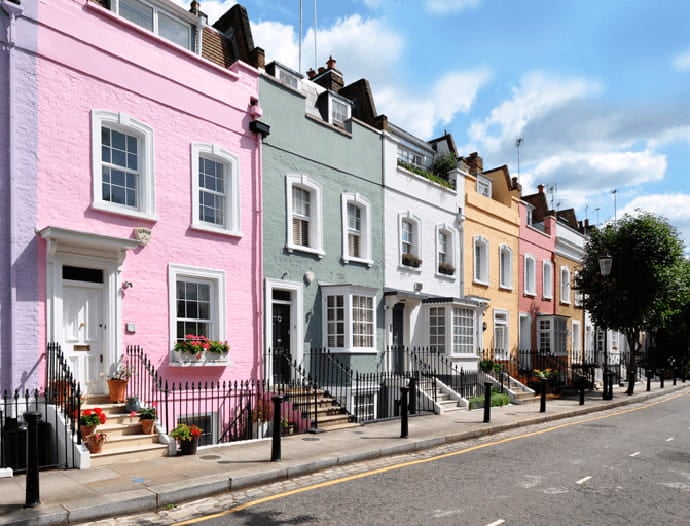 Row of Multi-coloured Houses with Sash Windows Row of Multi-coloured Houses with Sash Windows